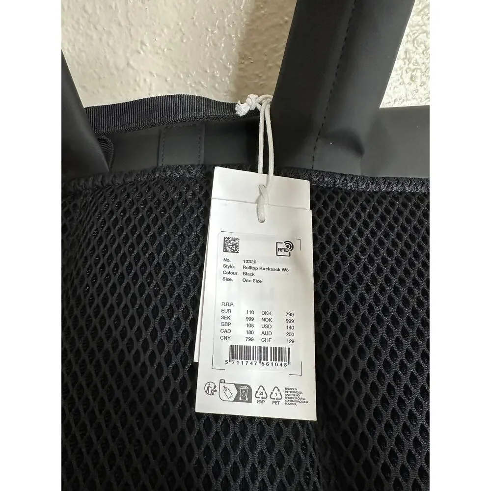 Rains Rolltap Rucksack Backpack Waterproof Black NWT